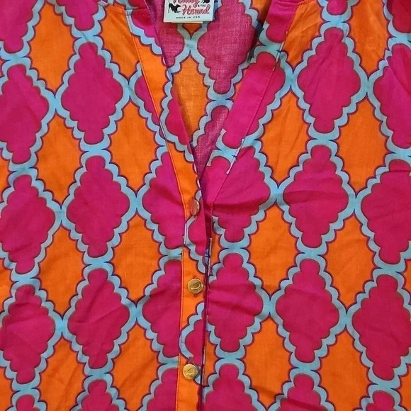 Haley & the Hound long sleeve pink and orange diamond print blouse Size Small - Picture 5 of 6